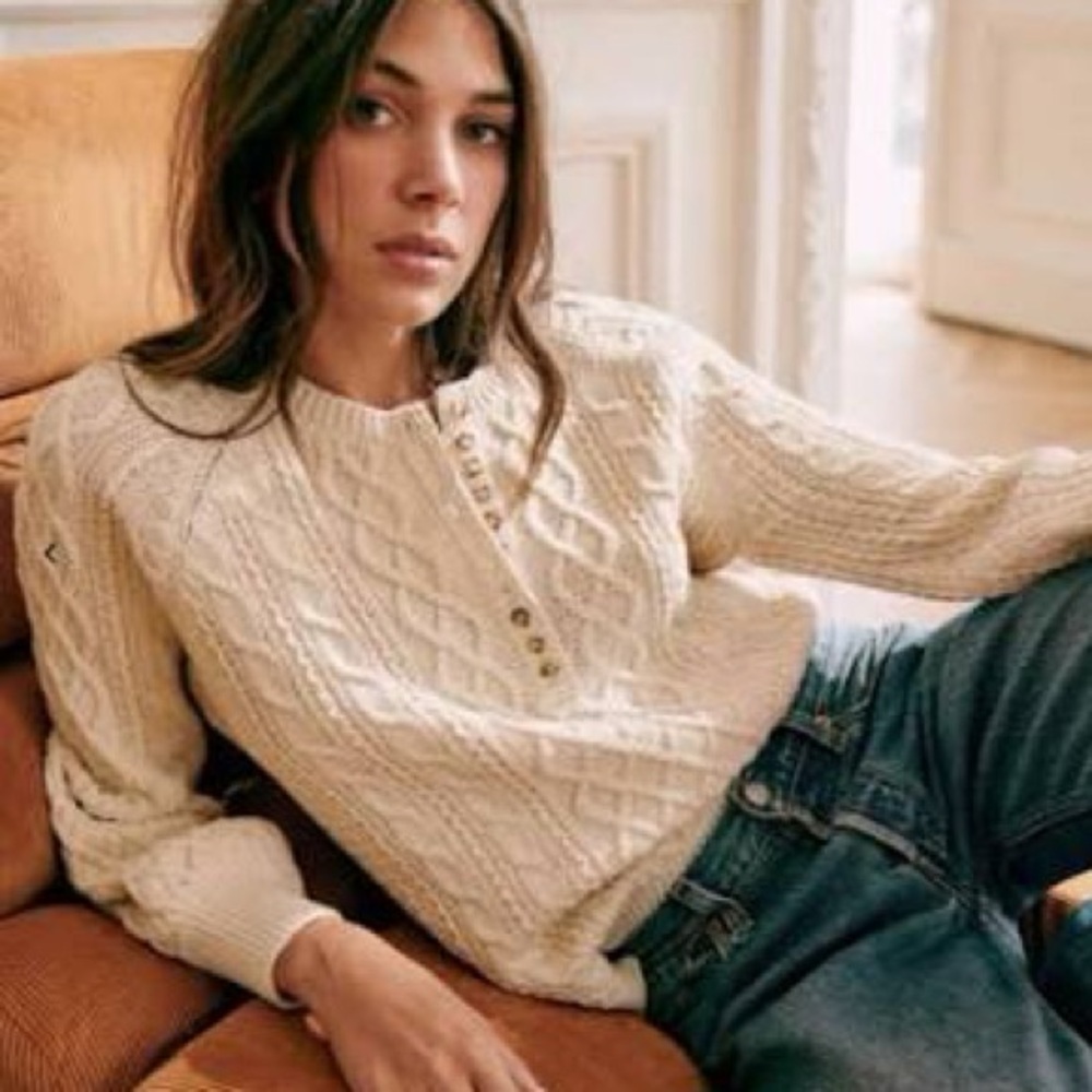 Sezane Bree Ecru Cream Cable Knit Sweater Jumper S
